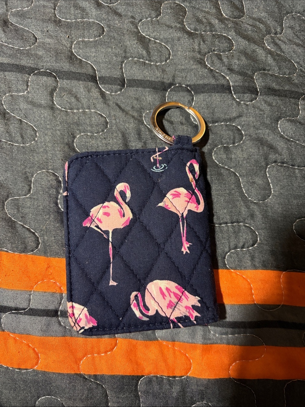 Vera Bradley Navy Quilted Key Card Holder with Pink Flamingos